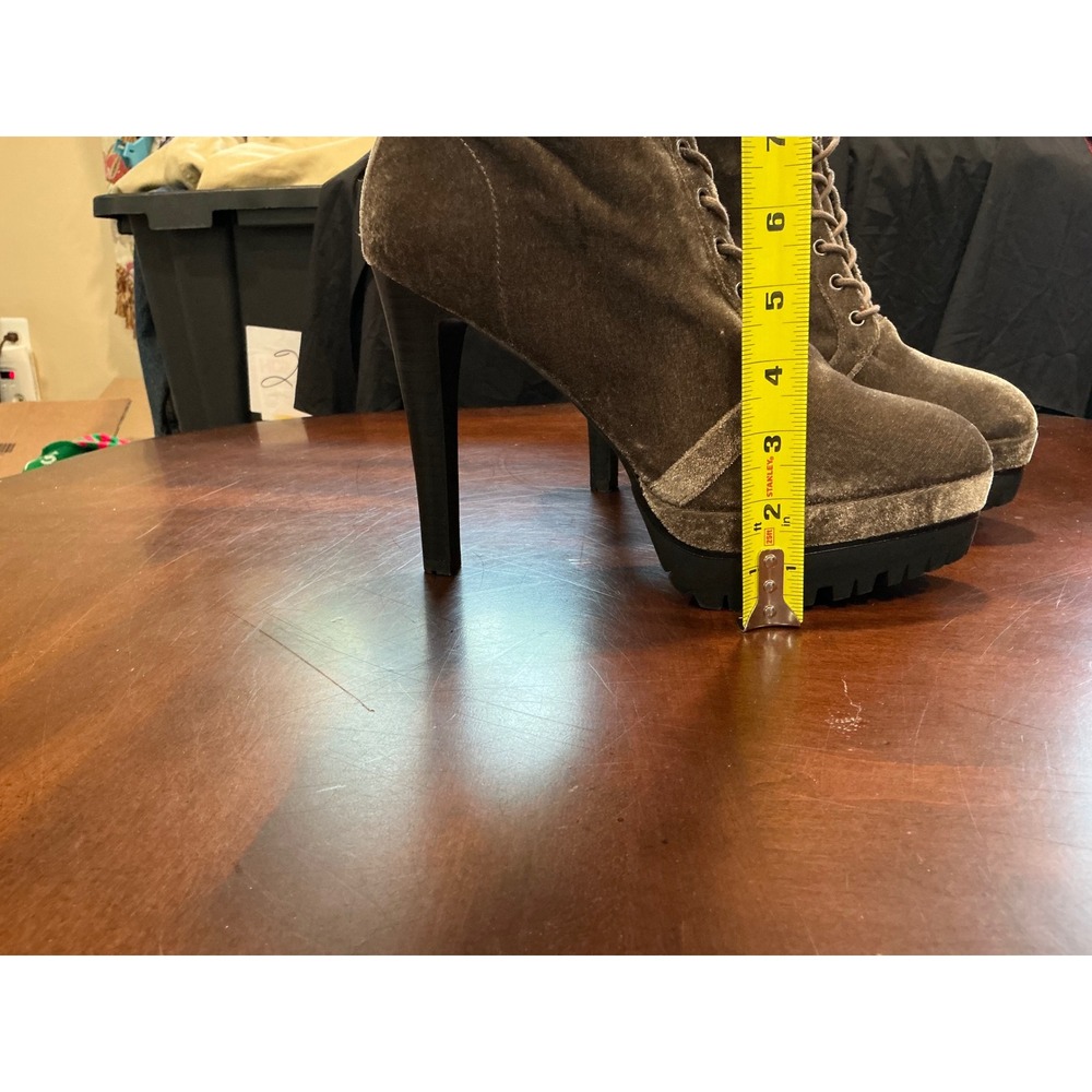 ALDO Aliria Velvet Boots Sz 11 Brown Lace Up Platform Stiletto Lug Sole Side Zip - Picture 4 of 10